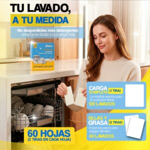 Detergente para la ropa, jabón para lavavajillas, friegasuelos y limpiador para baño en tiras