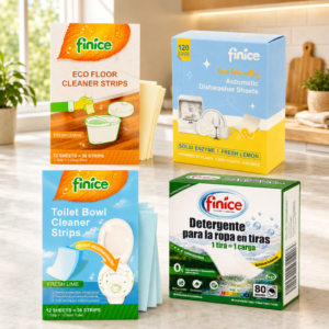 Detergente para la ropa, jabón para lavavajillas, friegasuelos y limpiador para baño en tiras
