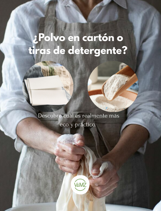 ♻️ 1. Residuos y envases: ¿qué es más eco? Detergente en polvo: El cartón es reciclable, pero muchas cajas llevan recubrimientos plásticos o tintas que dificultan el proceso. Además, suelen ser grandes y generar más residuos de lo necesario. Tiras de detergente: Vienen en envases ultrafinos, 100% biodegradables y sin plásticos. Esto significa casi cero residuos en cada lavado, una gran diferencia frente al formato tradicional. 🎯 2. Dosis exacta y sin desperdicios Detergente en polvo: Hay que medir la cantidad con un cacito, y muchas veces se añade de más “por si acaso”. Esto supone gastar más producto y dejar residuos químicos en el agua. Tiras de detergente: Están pre-dosificadas. Una tira = un lavado. Nada de errores ni de excesos. Ahorro económico y menos impacto ambiental. 🌍 3. Transporte y huella de carbono Detergente en polvo: Las cajas son voluminosas y pesadas, lo que significa más espacio en camiones, más combustible y mayores emisiones de CO₂. Tiras de detergente: Son ultraligeras y compactas. Reducen la huella de transporte hasta en un 94%. Un pequeño gesto con un gran impacto positivo. 🏡 4. Comodidad y almacenamiento Detergente en polvo: Ocupa bastante espacio en la despensa, puede humedecerse, endurecerse o derramarse. Tiras de detergente: Ocupan lo mismo que un sobre. Se guardan en cualquier cajón y son ideales para llevar de viaje. 💚 5. Cuidado de la piel y salud Detergente en polvo: Algunos contienen rellenos y químicos que dejan residuos en la ropa, lo que puede irritar pieles sensibles o causar molestias. Tiras de detergente: Son hipoalergénicas, sin tóxicos, y seguras incluso para bebés, embarazadas y mascotas. ✅ Conclusión: ¿qué opción elegir? Si buscas un detergente que sea más ligero, práctico, seguro y sostenible, las tiras de detergente son la alternativa perfecta. No solo cuidan tu ropa y tu piel, también ayudan a reducir residuos plásticos y emisiones contaminantes. En VAMZ Shop creemos en soluciones innovadoras que hagan la limpieza más fácil, ecológica y consciente.