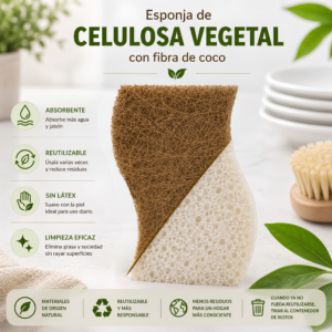 Esponja de celulosa blanca con fibra reciclada y fibra de coco