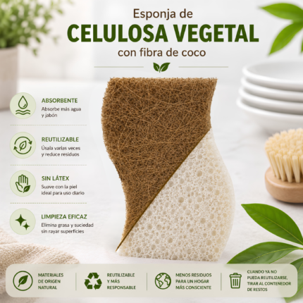Esponja de celulosa blanca con fibra reciclada y fibra de coco
